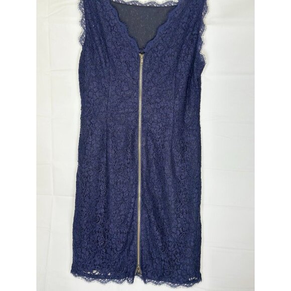 Adrianna Papell Lace Navy Blue Sleeveless Cocktail Dress Woman’s Size 14P - Picture 6 of 11